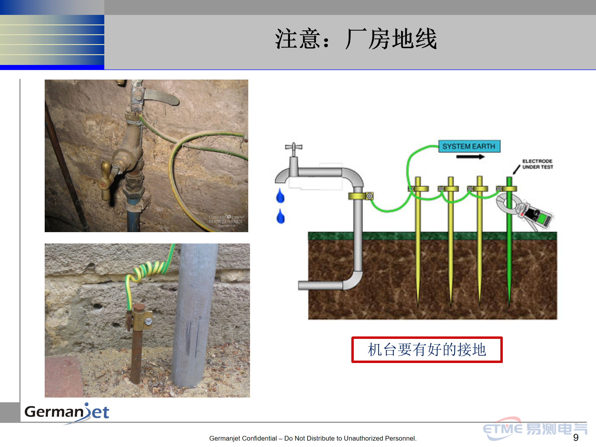 模拟输出电子尺安装注意事项 第9页:注意:厂房地线