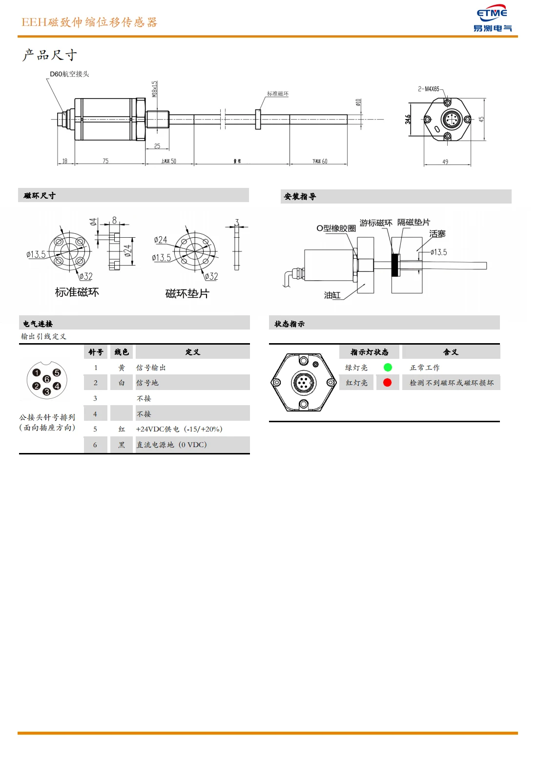 EEH耐压圆杆式油缸内置磁致伸缩位移传感器