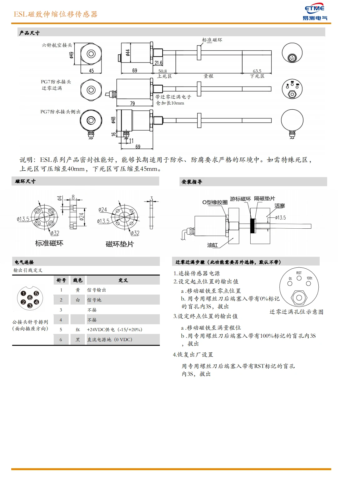 ESL全不锈钢外壳磁致伸缩位移传感器